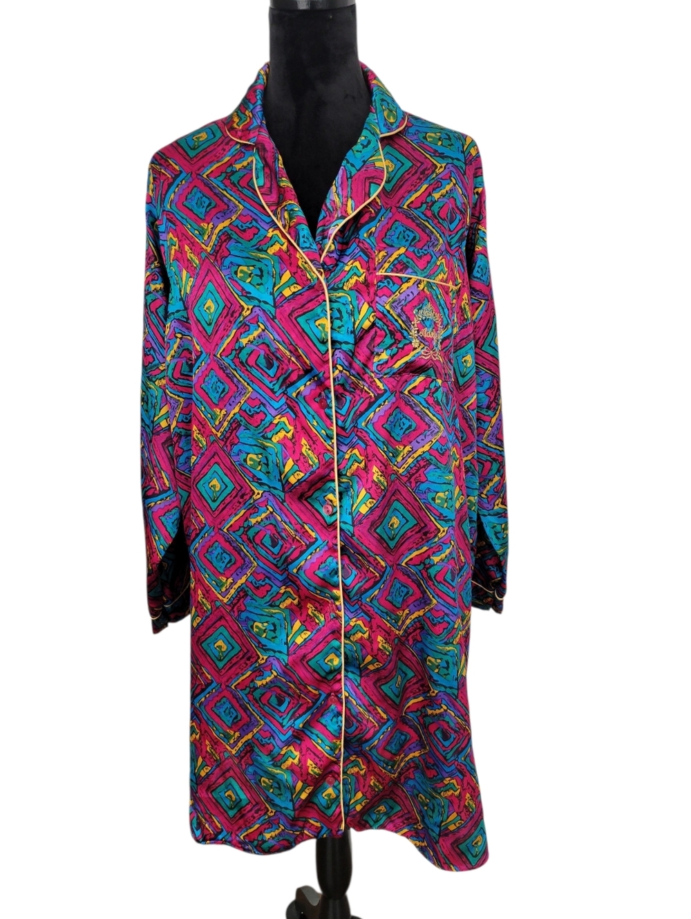 Vintage Adolfo Classics Multicolor Geometric Long Sleep Shirt
